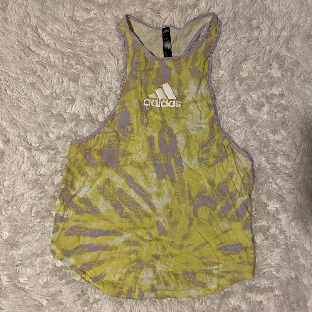 Adidas Women's Vibrant Yellow and Lavender Tank Top